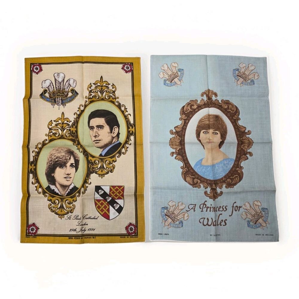 Vintage 1981 Royal Wedding Commemorative Tea Towel Irish Linen Ulster